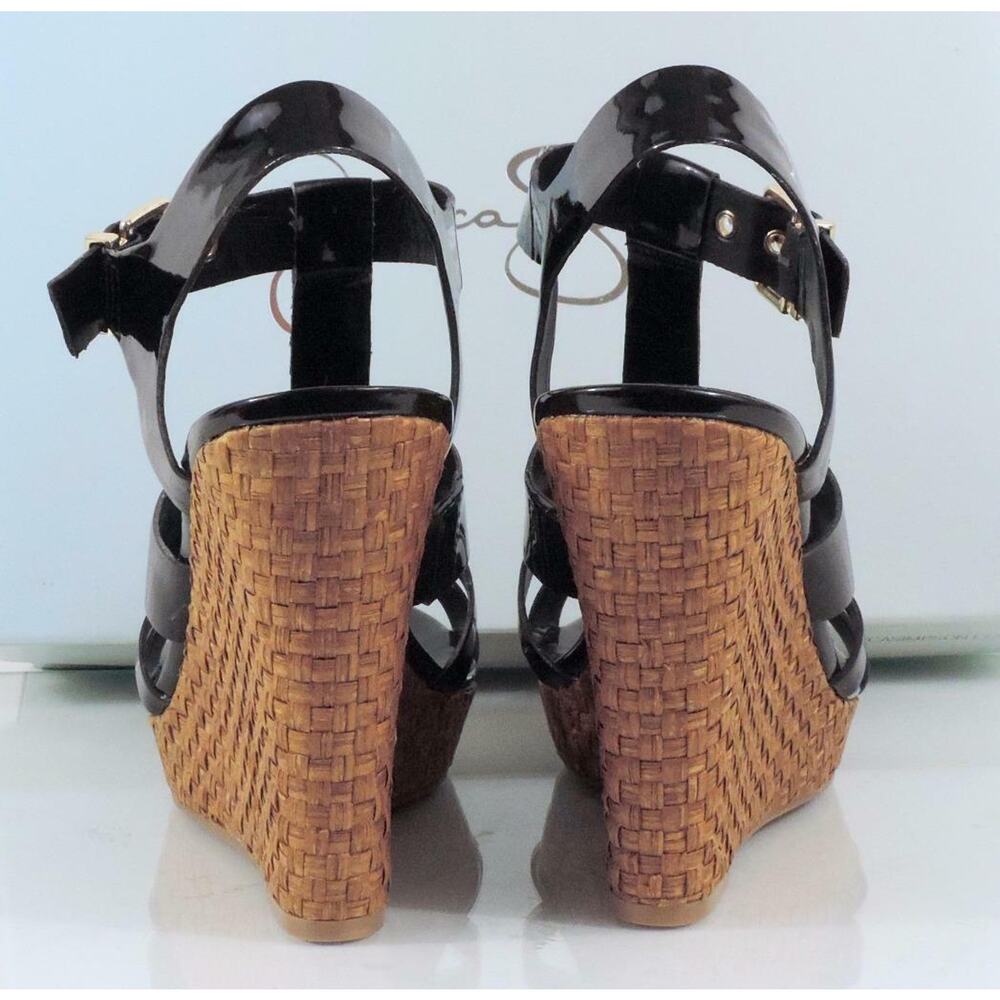 Jessica Simpson Casie 2 Platform Wedge Sandal Heels Black Patent Size 10 - Picture 6 of 8